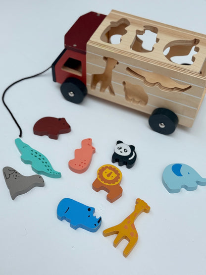 Mentori Wooden Animal Shape Sorter Truck Toy