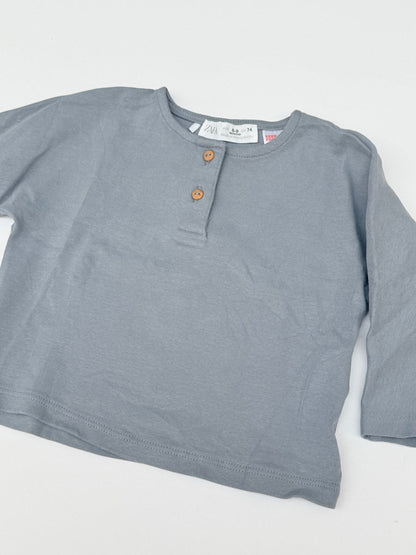 Zara Gray Henley Long Sleeve Top 6-9M