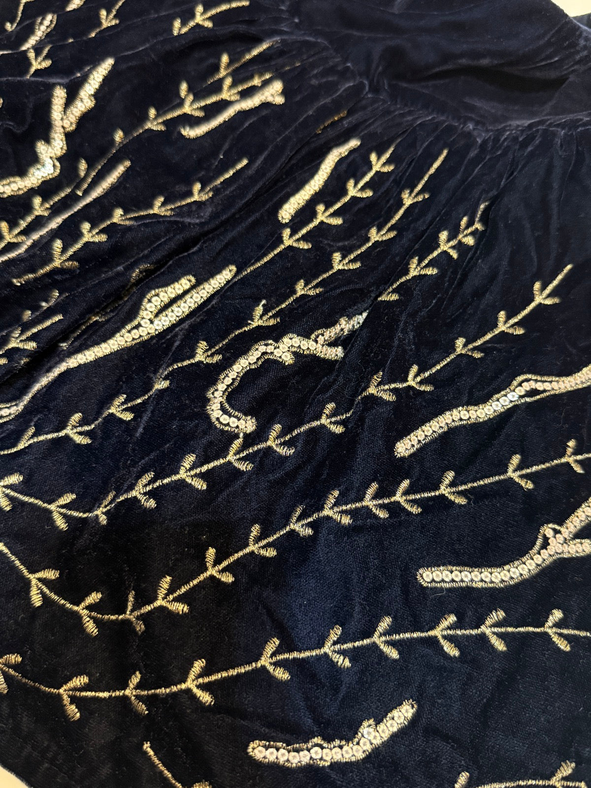 Zara Baby Girl Navy Velvet Embroidered Dress 18-24m