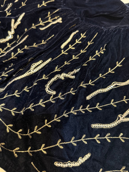 Zara Baby Girl Navy Velvet Embroidered Dress 18-24m
