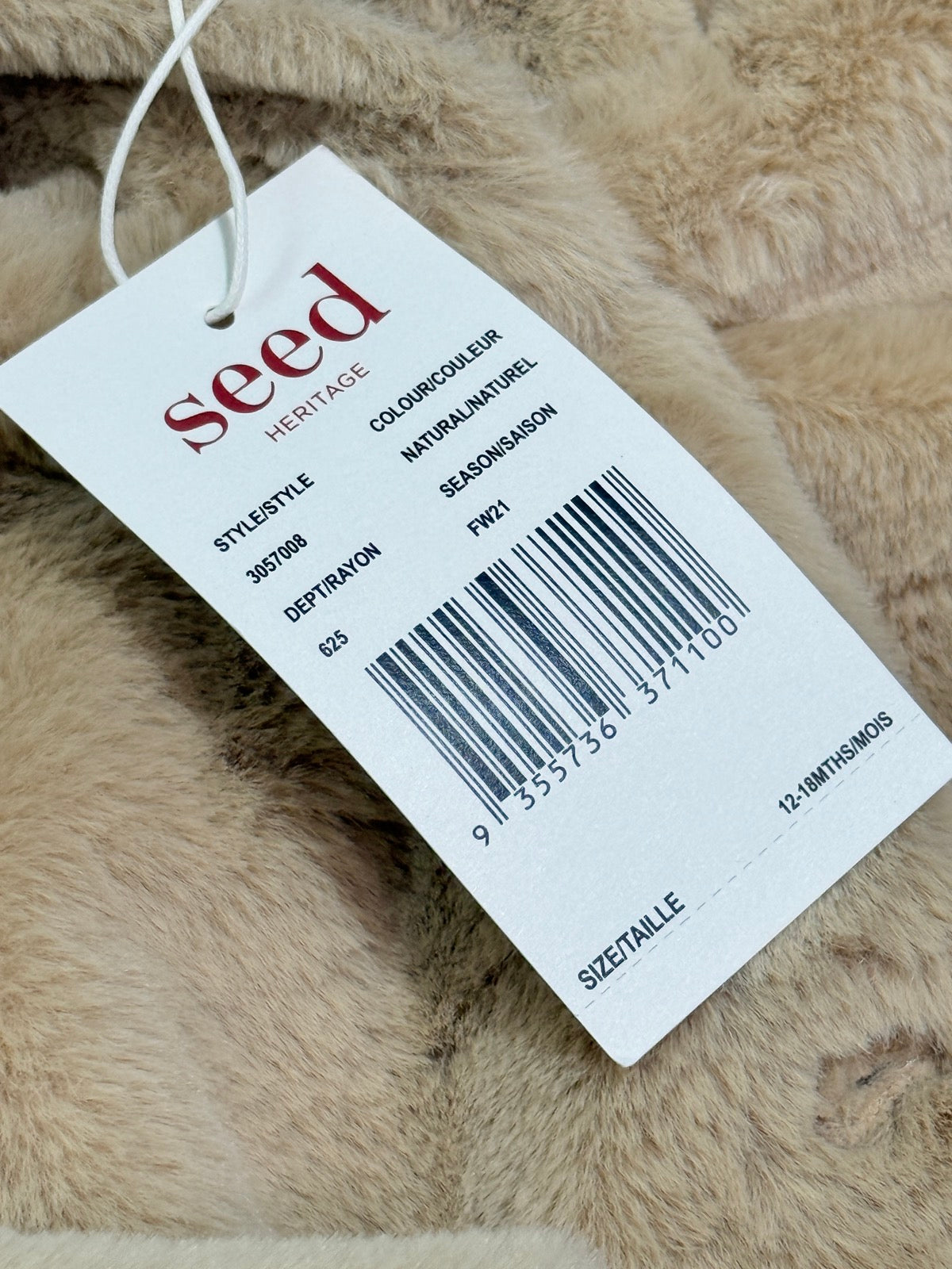 Seed Heritage Natural Faux Fur Hooded Jacket 12-18m