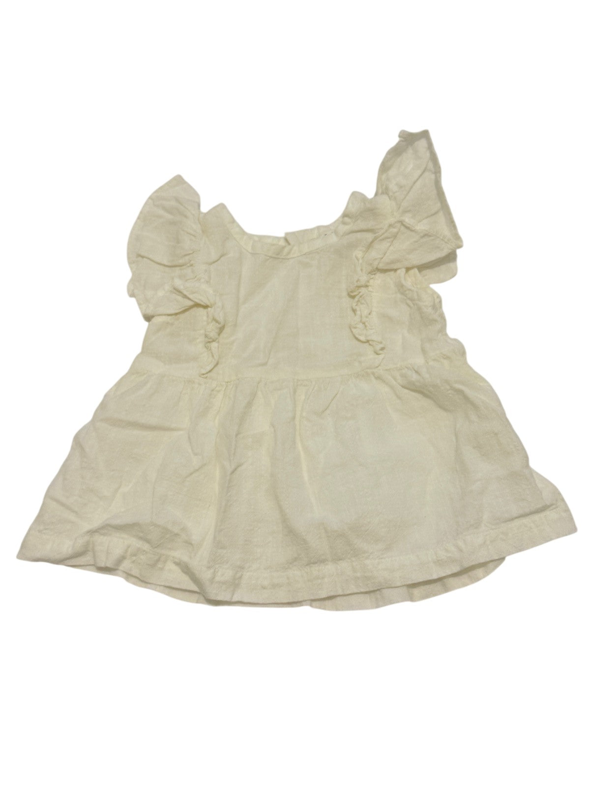 Rise Little Earthling White Linen Ruffle Dress 9-12M