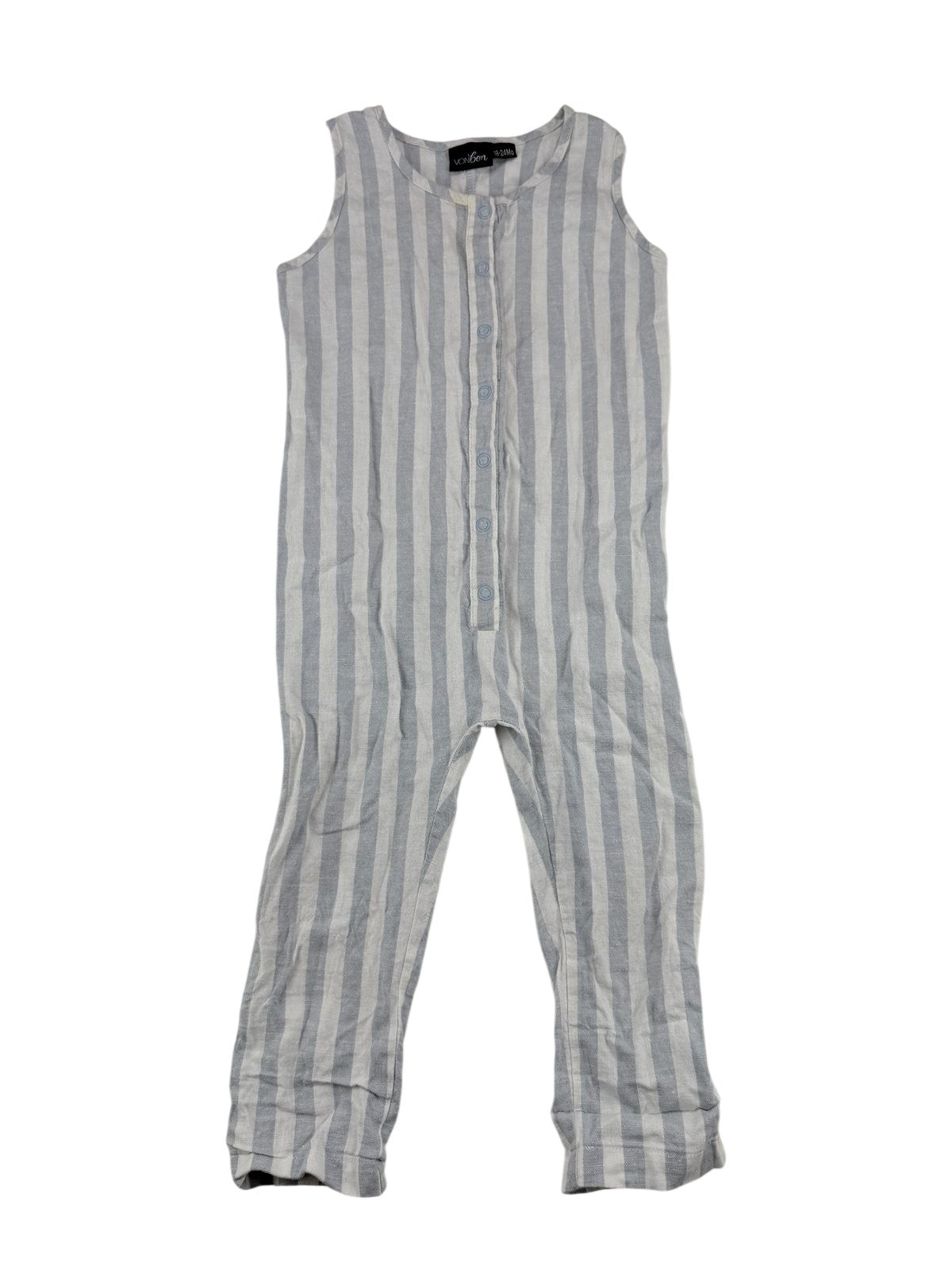 VONbon Blue Striped Linen Romper 18-24M