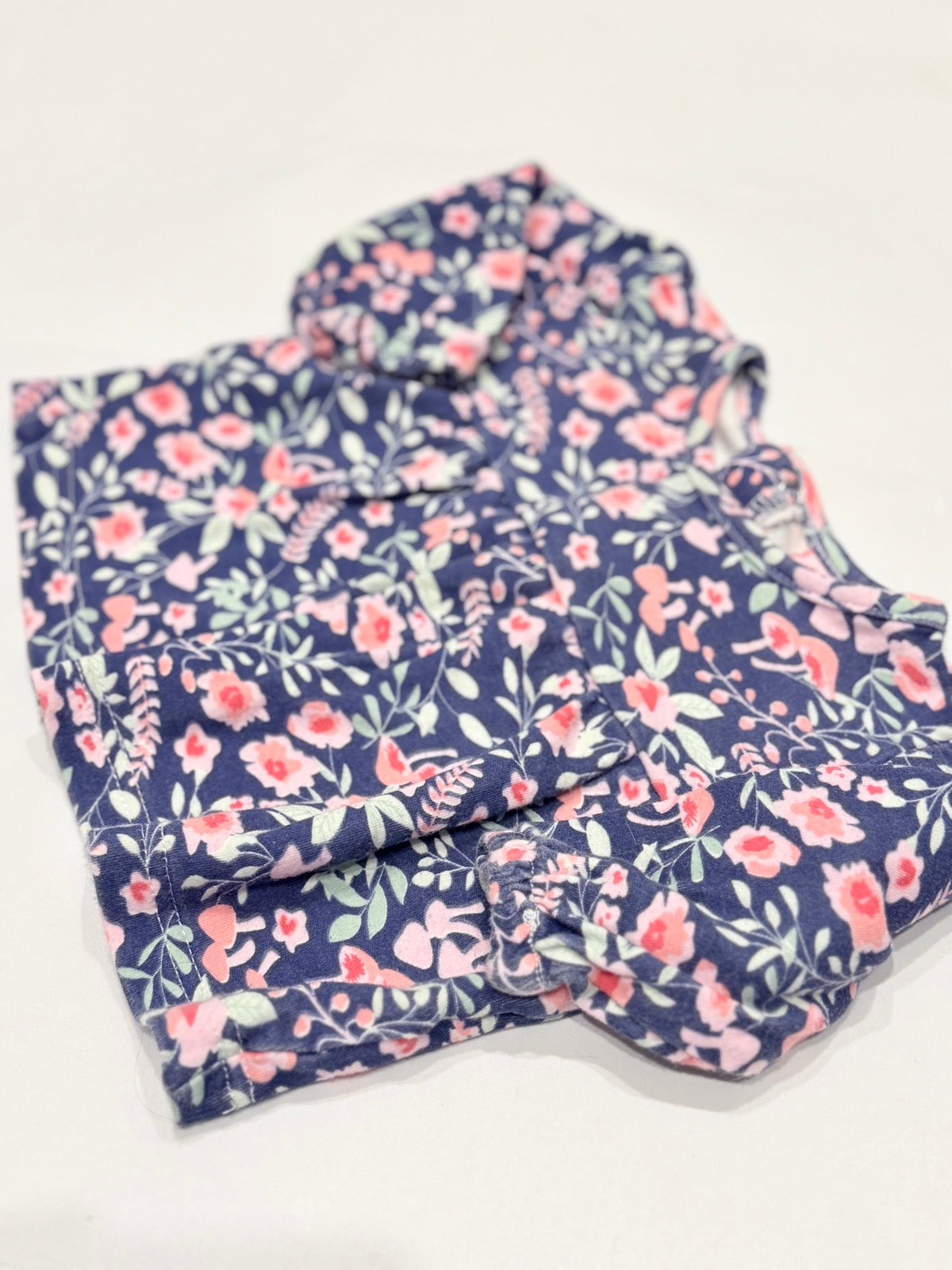 Mini Mai Floral Navy Ruffle Romper 3-6M