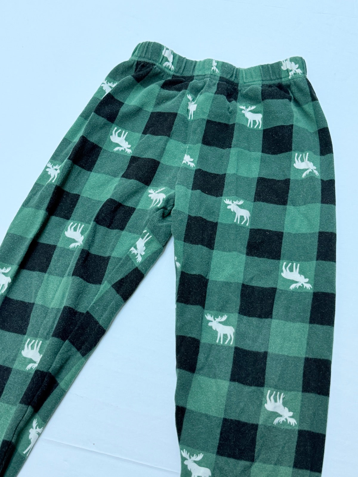 Pekkle Green Buffalo Plaid Moose Pajamas Size 7/8