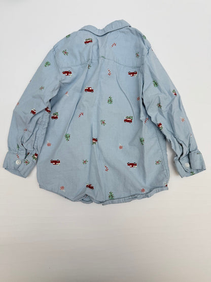 H&M Holiday Print Button-Up Shirt 12M