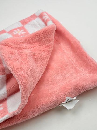 Pink Daisy Checkered Plush Baby Blanket