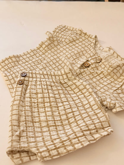 Snug Plaid Muslin Top & Shorts Set 12M