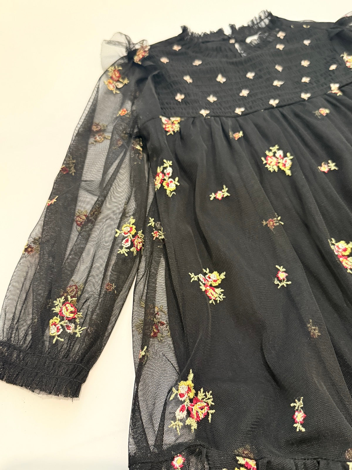 Zara Black Floral Embroidered Tulle Dress 5-6Y
