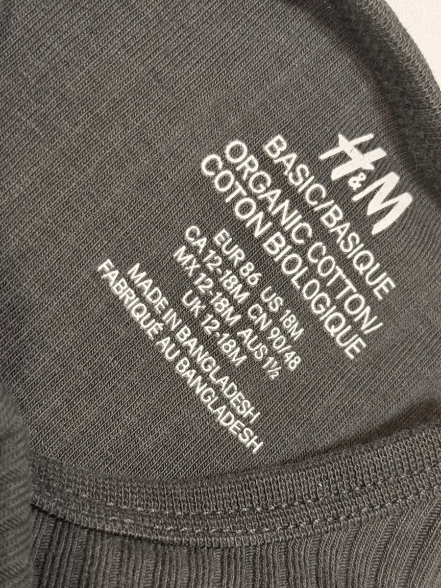 H&M Black Ribbed Long Sleeve Bodysuit 12-18m