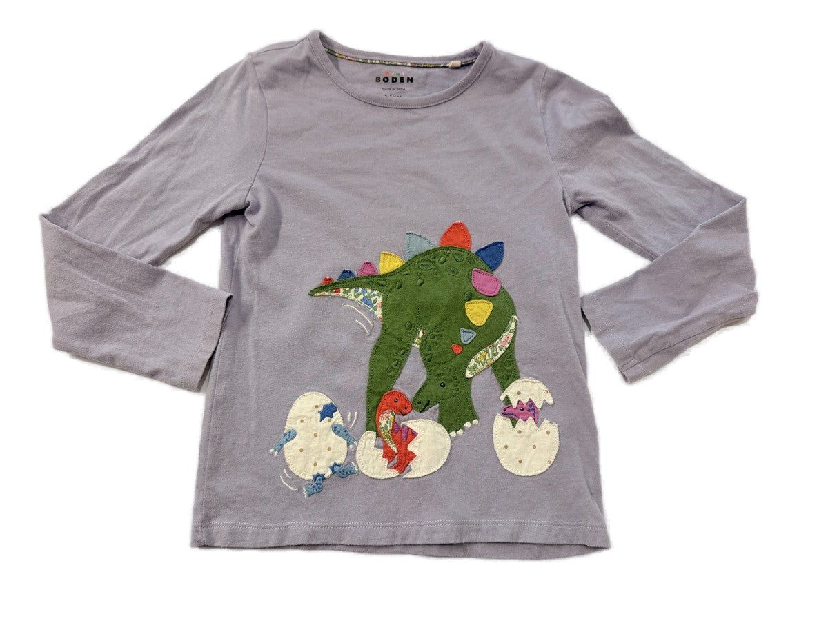 Mini Boden Dinosaur Appliqué Long Sleeve Top 6-7y