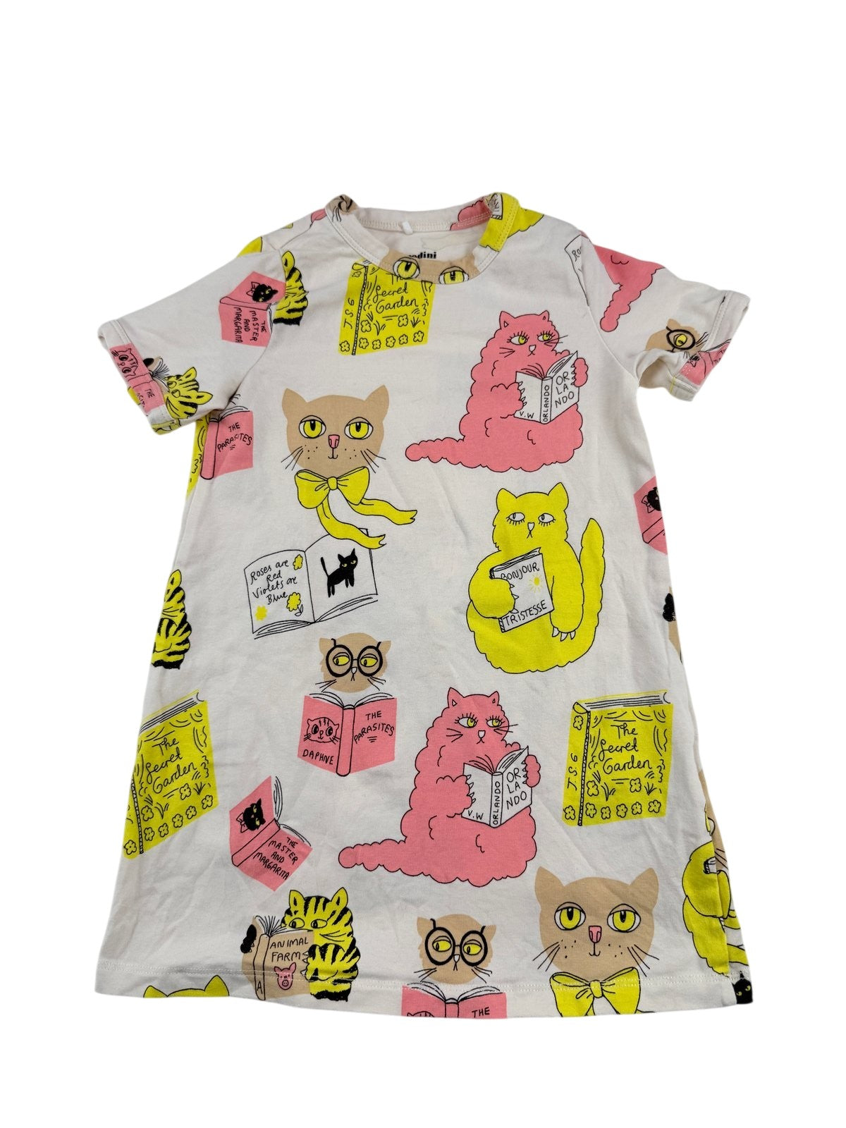 Mini Rodini Cats Reading Books Dress Size 9-18M