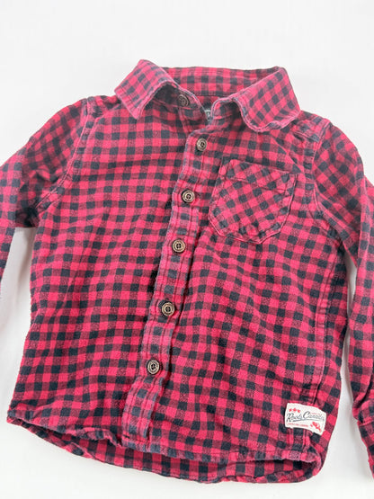 roots kids Red Buffalo Plaid Flannel Shirt Size 2T