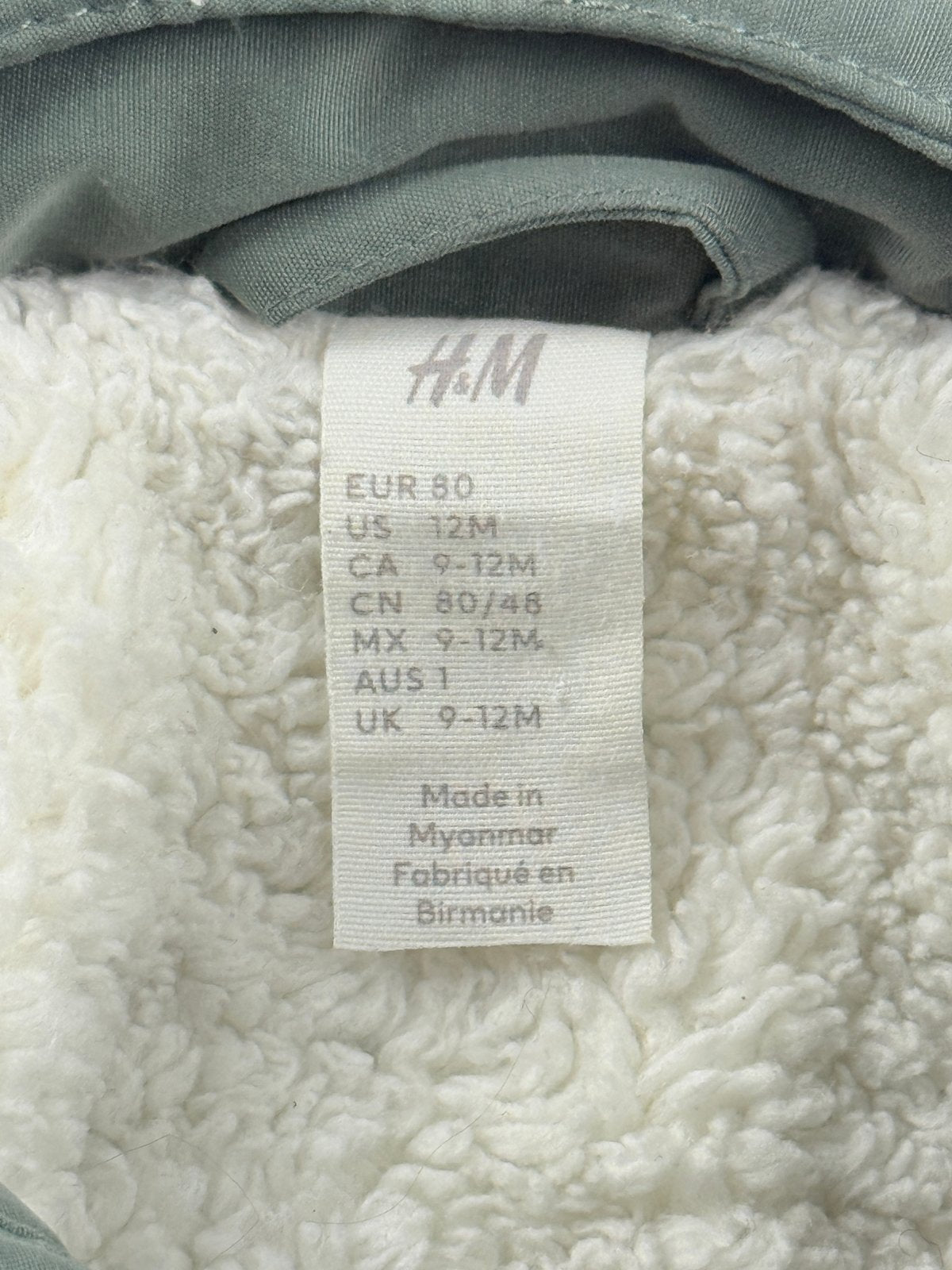 H&M Sage Green Sherpa-Lined Hooded Jacket 9-12M
