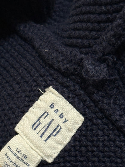 Baby Gap Navy Knit Bear Hoodie Cardigan 12-18m