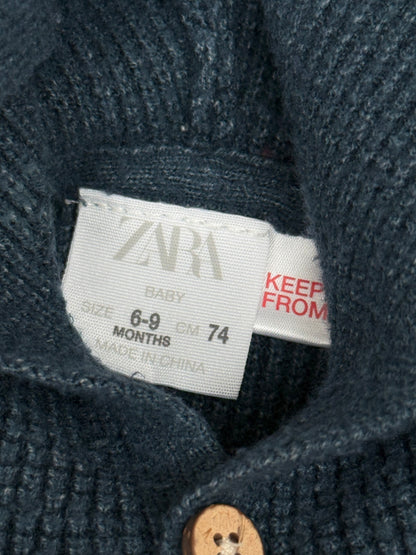 Zara Navy Knit Hooded Cardigan 6-9M