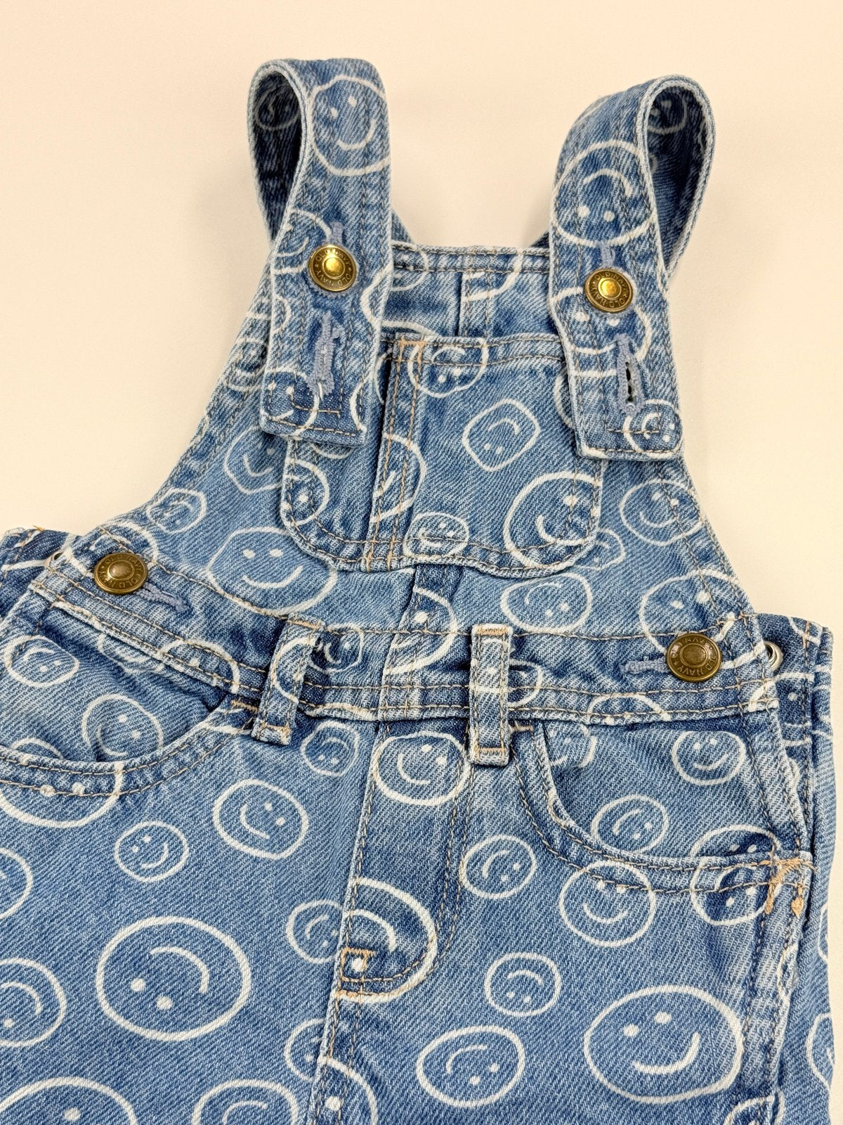 Old Navy Smiley Face Denim Overalls 3-6m