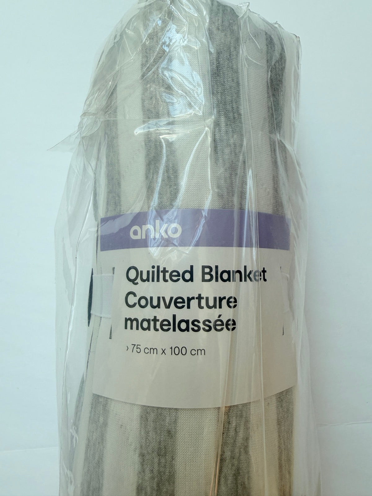 NWT - Anko Quilted Blanket Striped Grey White 75x100cm