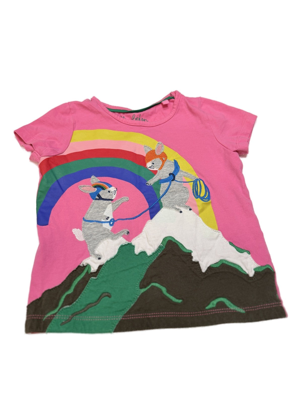 Mini Boden Rainbow Mountain Climbing Bunny T-Shirt 3-4Y