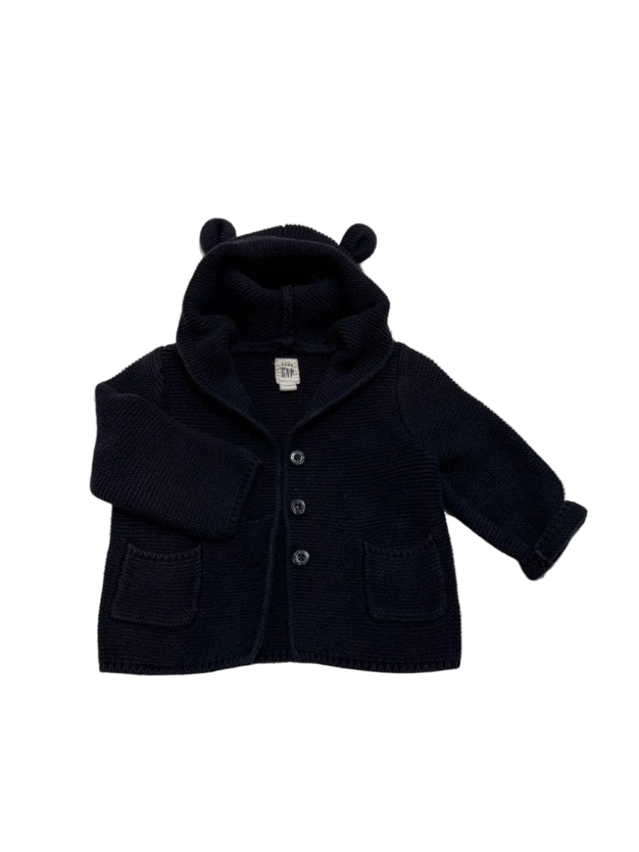 Baby Gap Navy Knit Bear Hoodie Cardigan 12-18m