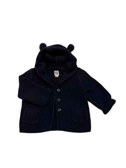 Baby Gap Navy Knit Bear Hoodie Cardigan 12-18m