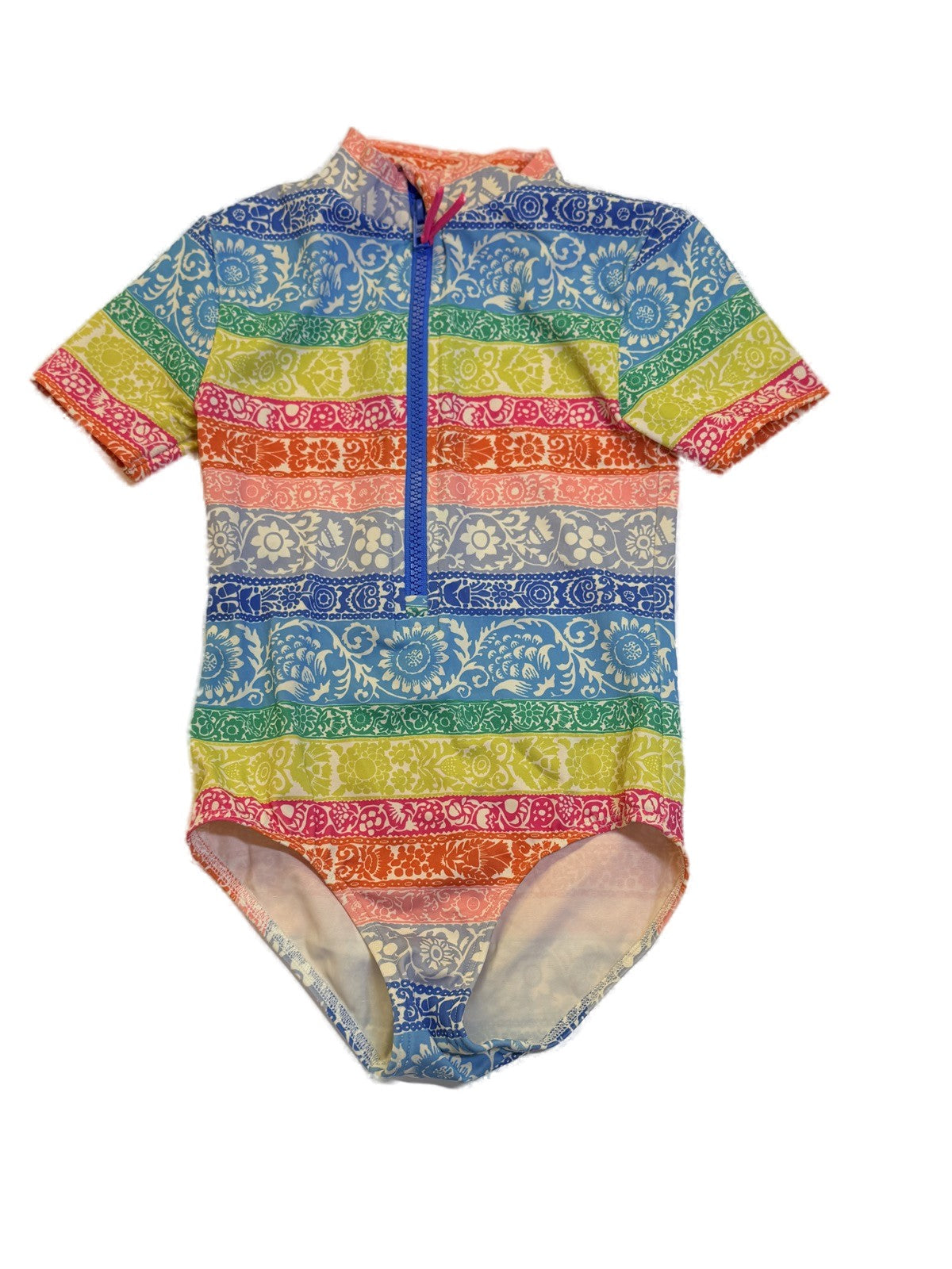 Boden Floral Stripe One-Piece Swimsuit 4-5Y