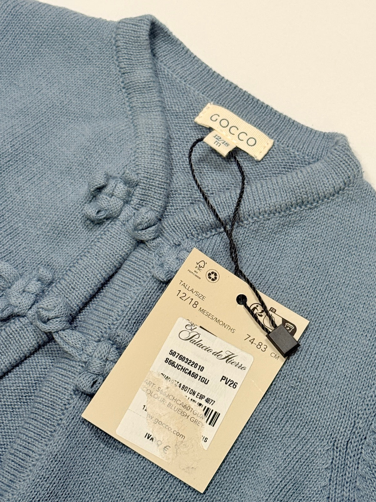 Gocco Knit Button Cardigan Blue Grey 12-18m