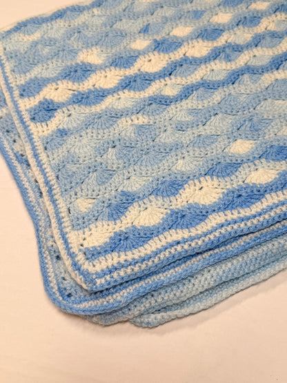 Handmade Crochet Blue Shell Baby Blanket