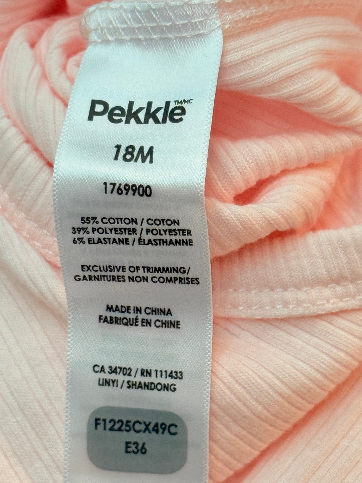 Pekkle Pink Ribbed Bodysuit 18M