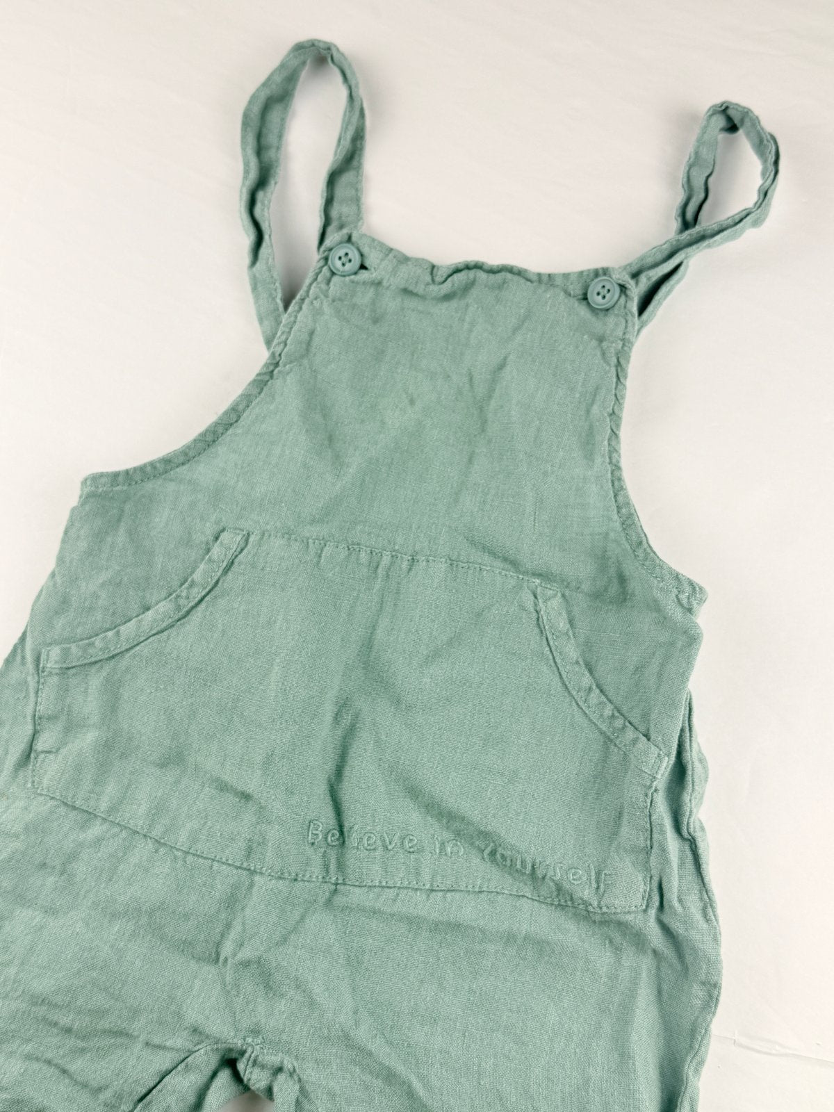 Fagottino Sage Green Linen Overalls Size 24-30M