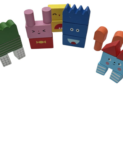 Wooden Stacking Character Building Blocks Set