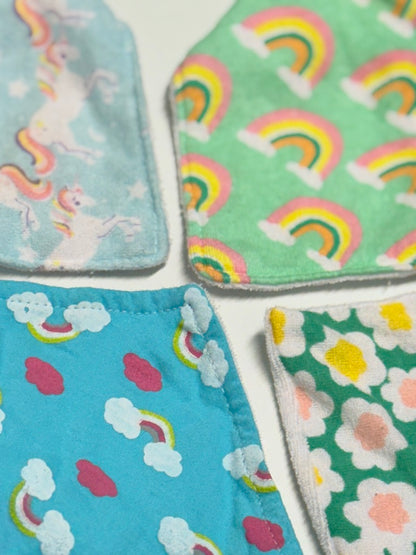 4 Bibs Rainbow , Flowers and Unicorns