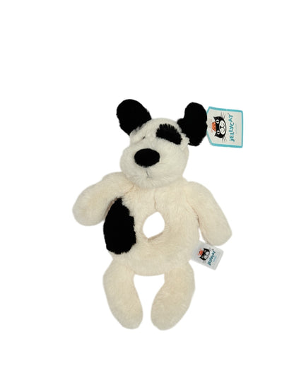 NWT - Jellycat Bashful Black Cream Puppy Ring Rattle