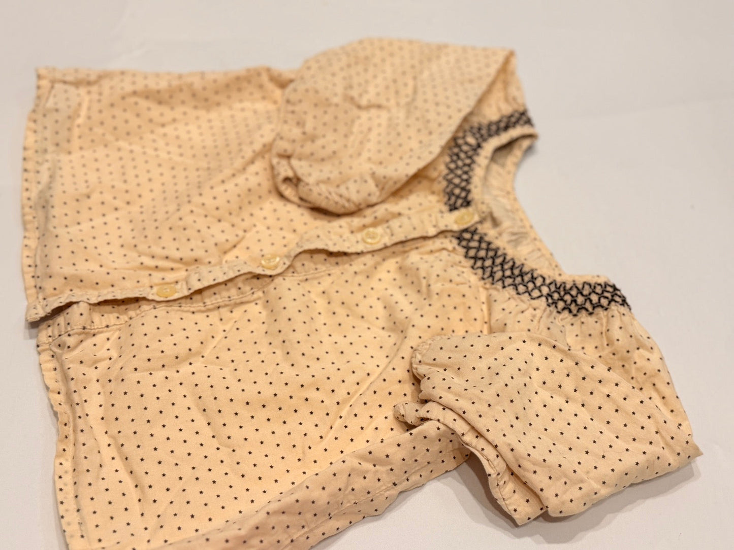 Cream Cotton Star Print Smocked Baby Shirt 12m