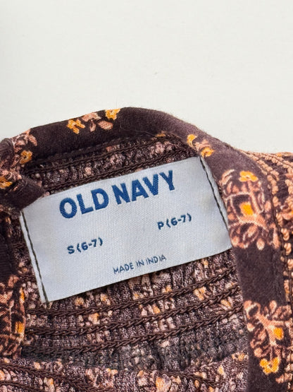 Old Navy Brown Floral Smocked Dress Size 6-7