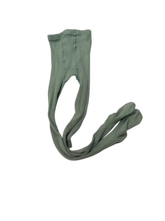 Sage Green Ribbed Footed Tights Size 8