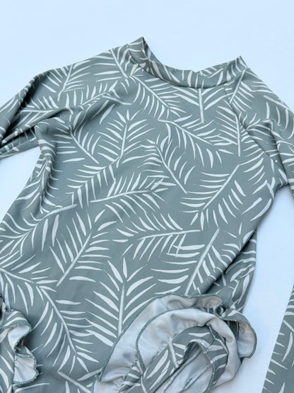 Imagine Perry Palm Print Rashguard Swimsuit 7/8