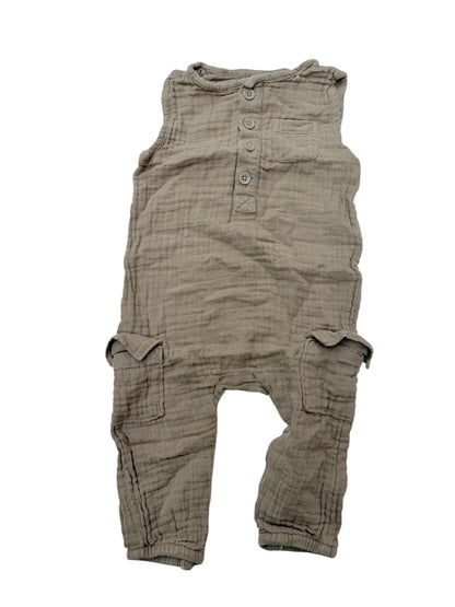 Old Navy Tan Muslin Cargo Romper 6-12M