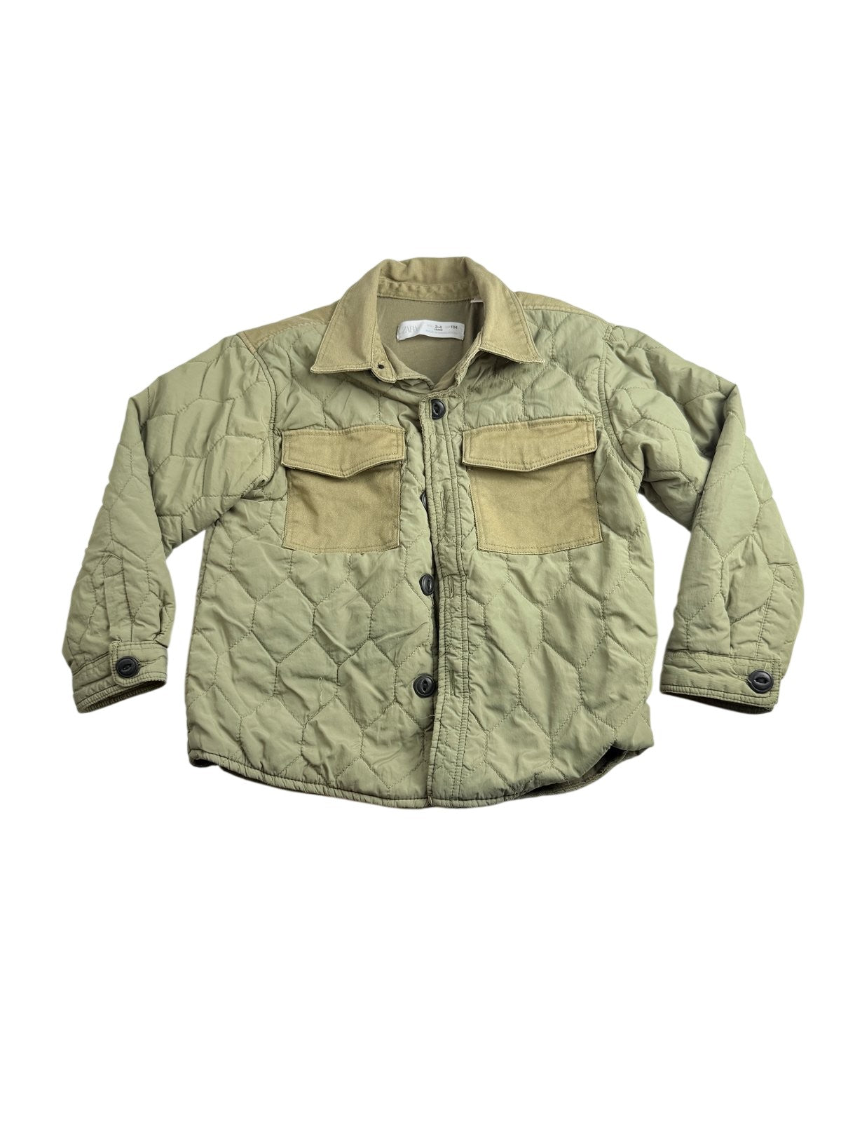 Zara Green Quilted Jacket Size 3-4Y
