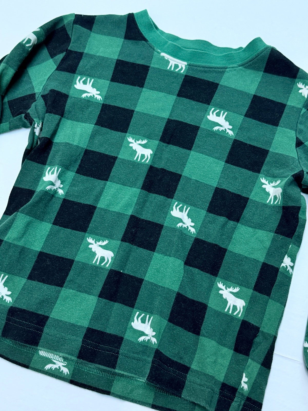 Pekkle Green Buffalo Plaid Moose Pajama Size 7/8