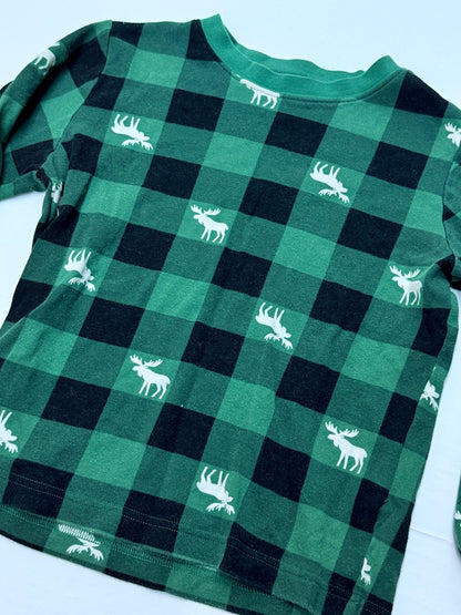 Pekkle Green Buffalo Plaid Moose Pajama Size 7/8