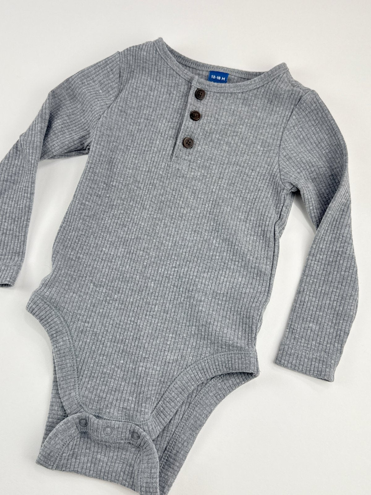 Old Navy Gray Ribbed Henley Bodysuit 12-18M