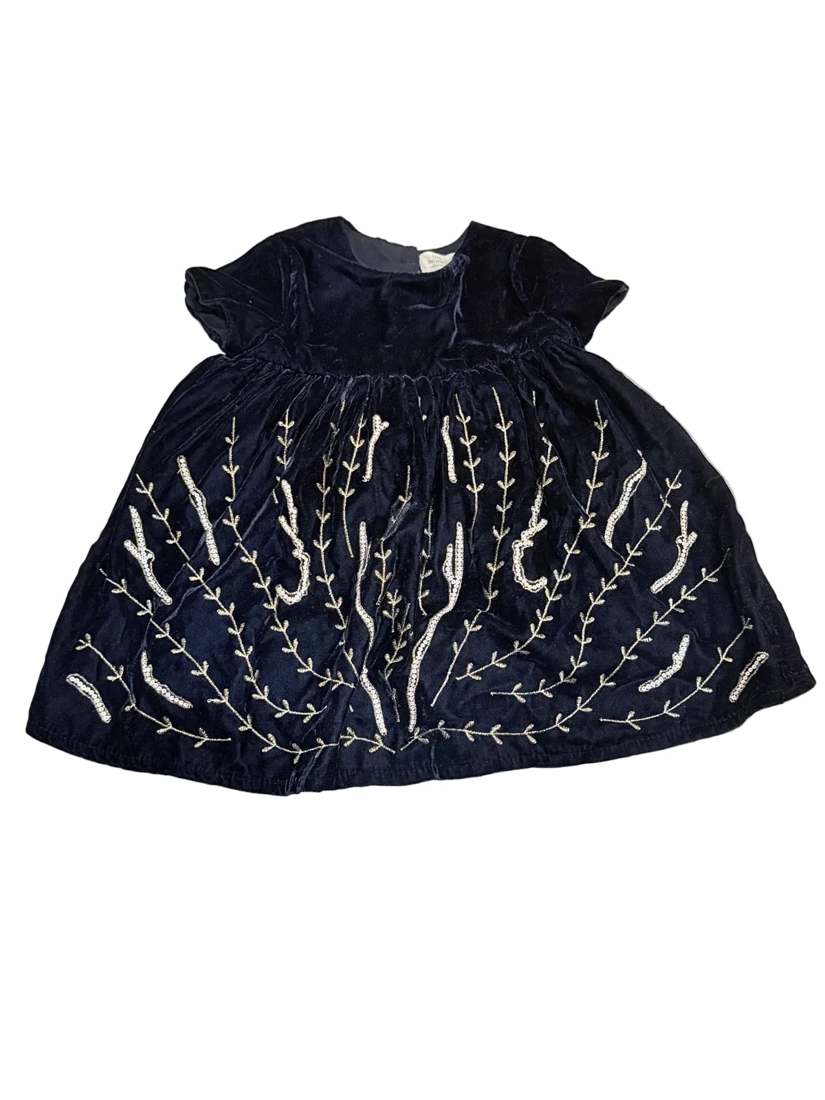 Zara Baby Girl Navy Velvet Embroidered Dress 18-24m