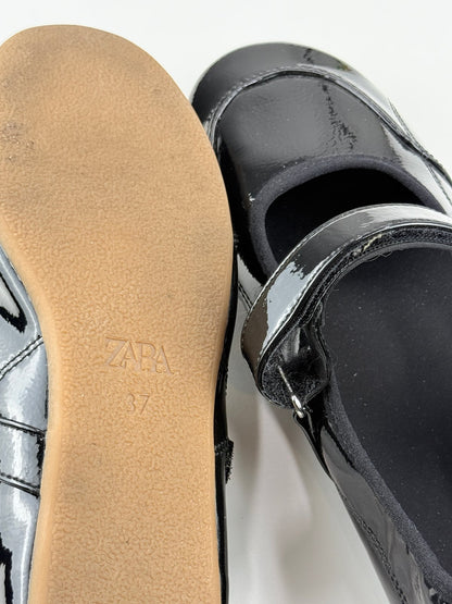 Zara Black Patent Mary Jane Shoes EU 37