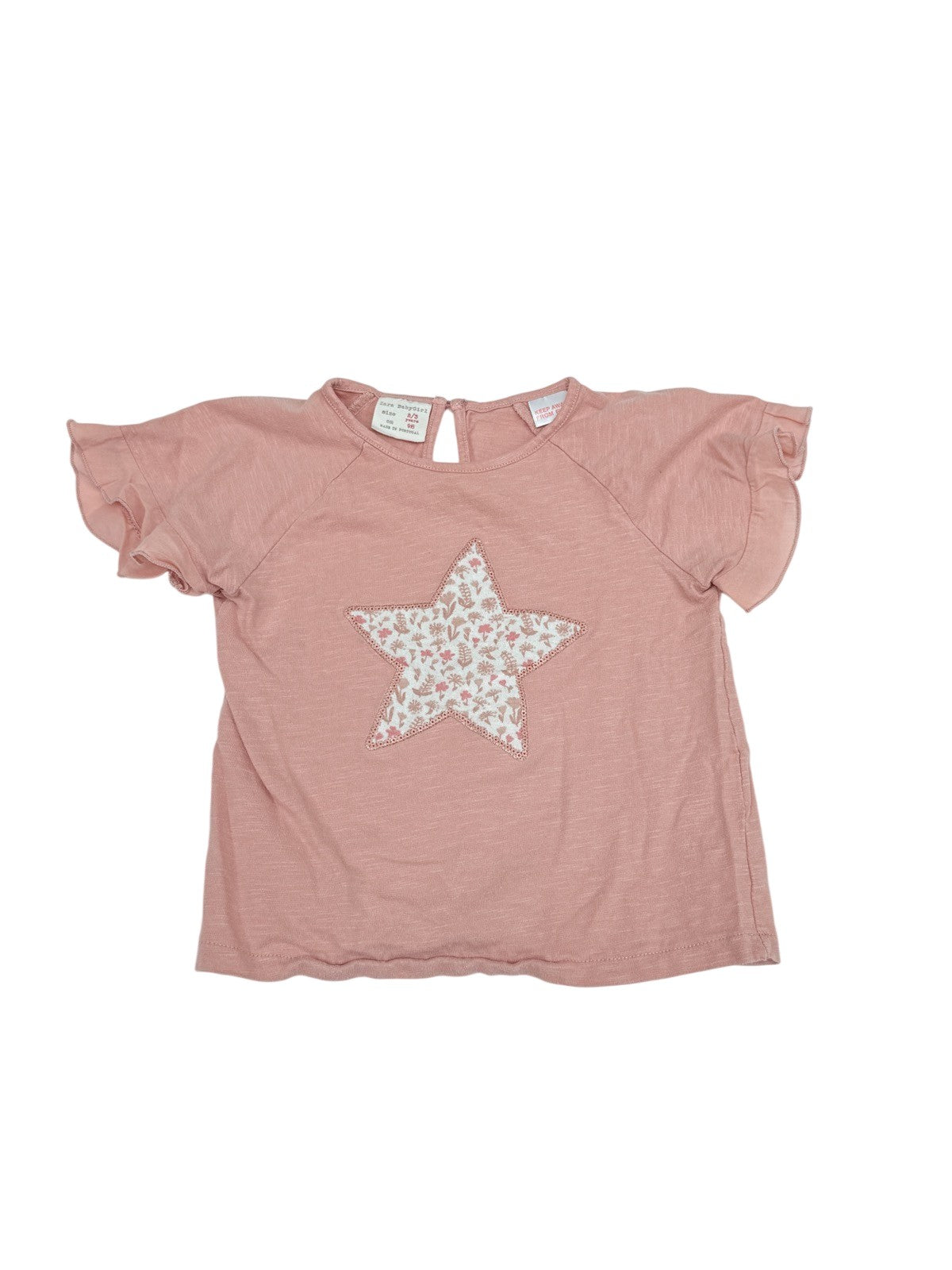 Zara BabyGirl Pink Star Ruffle Tee 2/3Y