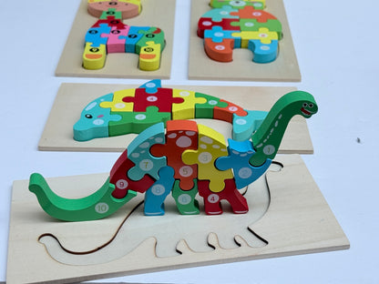 Wooden Animal Number Jigsaw Puzzle Set 4pc