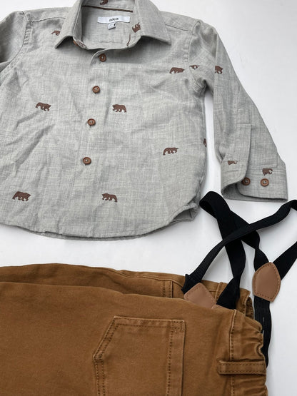 aka Bear Print Shirt and Pants Set 18M
