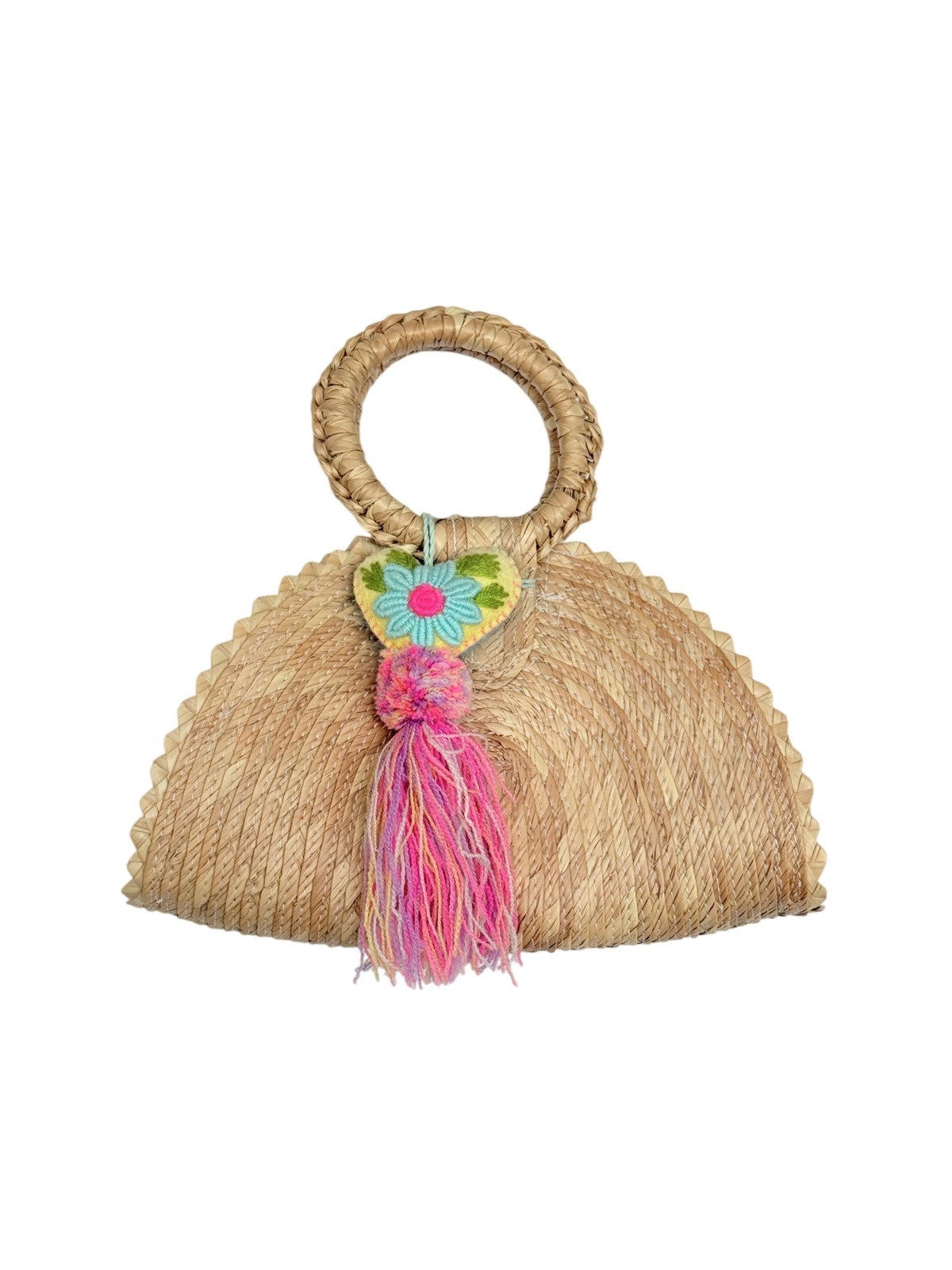 Woven Straw Handbag with Tassel Charm