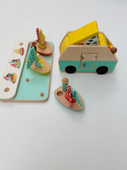 Wooden Camper Van & Sailboat Puzzle Toy Set