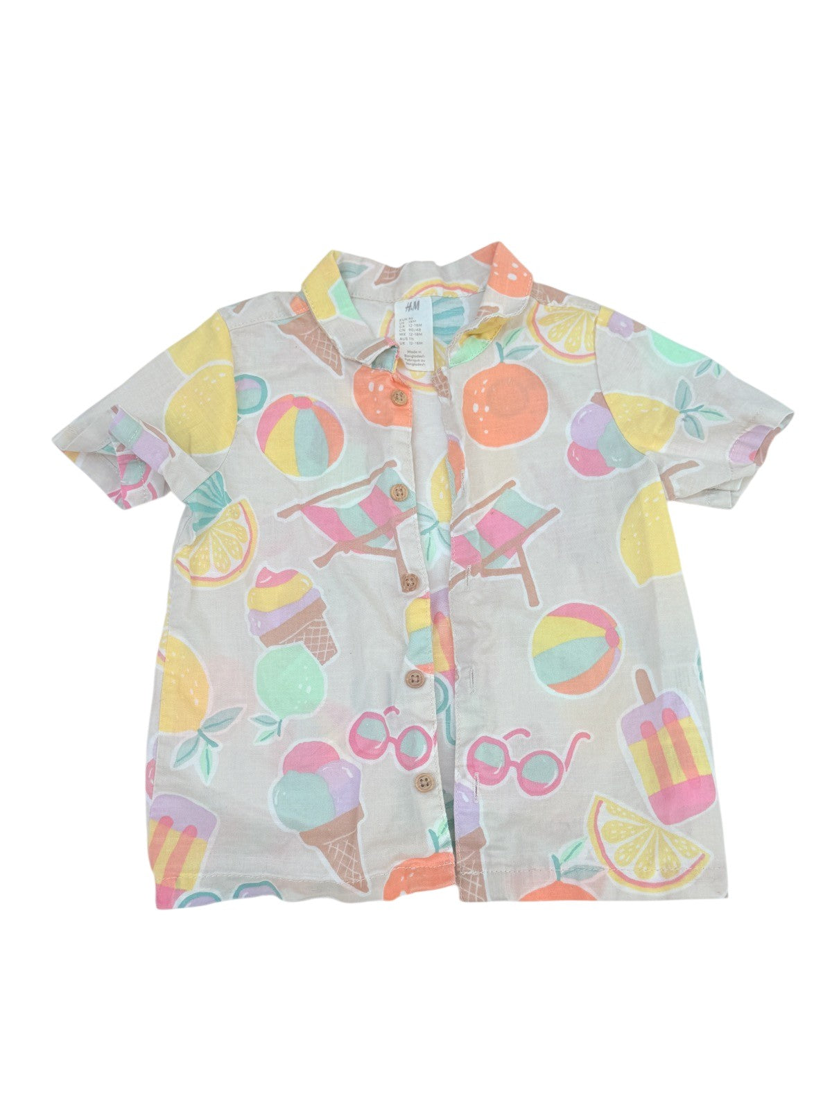 H&M Summer Print Button Shirt 12-18M